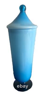 EMPOLI Cased Glass Italian Mid Century Modern Blue Lidded Apothecary Vase