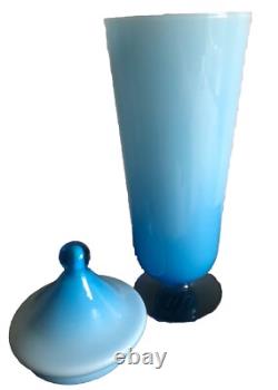 EMPOLI Cased Glass Italian Mid Century Modern Blue Lidded Apothecary Vase