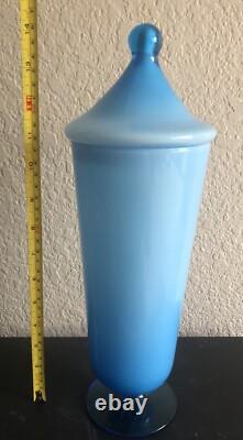 EMPOLI Cased Glass Italian Mid Century Modern Blue Lidded Apothecary Vase