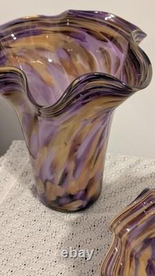 EXOTIC! Blue glass, Wide Opening Vase 6.5 Tall Vintage with Fluted Design. RARE