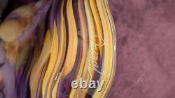 EXOTIC! Blue glass, Wide Opening Vase 6.5 Tall Vintage with Fluted Design. RARE