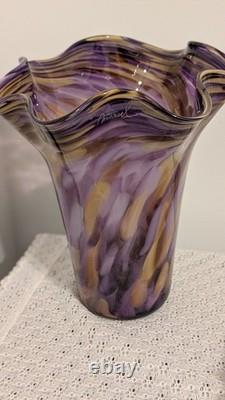 EXOTIC! Blue glass, Wide Opening Vase 6.5 Tall Vintage with Fluted Design. RARE