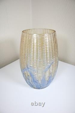 Eapg 1880s Libbey Maize Blueleaves Blown Art Glass Celery Vase