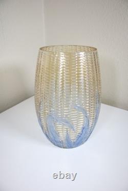 Eapg 1880s Libbey Maize Blueleaves Blown Art Glass Celery Vase