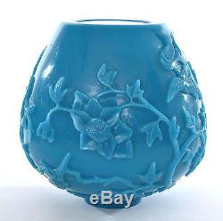 Early 20C Chinese Blue Peking Glass Tea Caddy Jar Vase Plum Blossom Bird