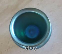 Early 20th C. Steuben Aurene Blue Iridescent Art Glass Vase Signed