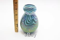 Early Charles Lotton King Tut Iridescent Cabinet Vase 5.5 Signed and Dated 1978