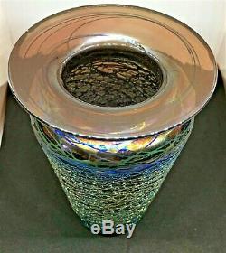 Early Stuart Abelman Studio Iridescent Threaded Art Glass Vase-signed/dated-1981