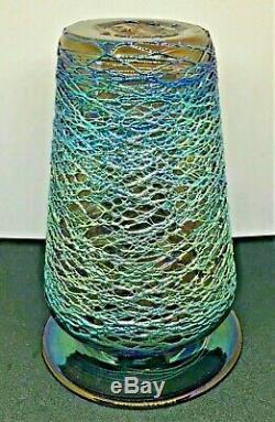 Early Stuart Abelman Studio Iridescent Threaded Art Glass Vase-signed/dated-1981