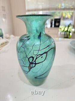 Early Vintage Signed Robert Held Blue Purple Iridescent Art Glass Vase 9.5 Mint