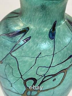 Early Vintage Signed Robert Held Blue Purple Iridescent Art Glass Vase 9.5 Mint