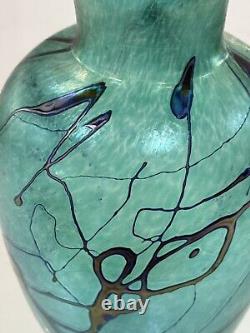 Early Vintage Signed Robert Held Blue Purple Iridescent Art Glass Vase 9.5 Mint