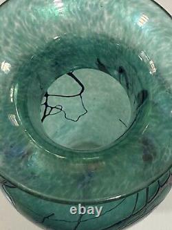 Early Vintage Signed Robert Held Blue Purple Iridescent Art Glass Vase 9.5 Mint