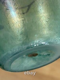 Early Vintage Signed Robert Held Blue Purple Iridescent Art Glass Vase 9.5 Mint