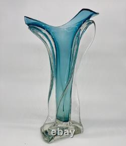 Ed Branson Studio Art Glass Blown Swung Vase Blue 17 Signed 5/5