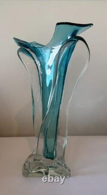 Ed Branson Studio Art Glass Blown Swung Vase Blue 17 Signed 5/5