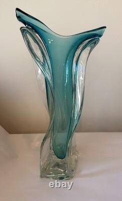 Ed Branson Studio Art Glass Blown Swung Vase Blue 17 Signed 5/5