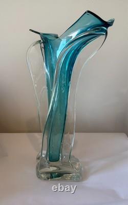 Ed Branson Studio Art Glass Blown Swung Vase Blue 17 Signed 5/5
