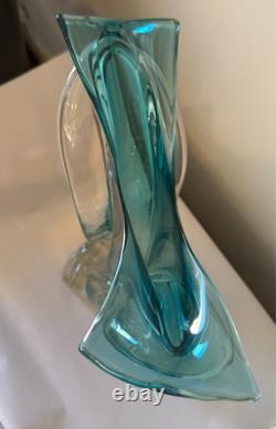 Ed Branson Studio Art Glass Blown Swung Vase Blue 17 Signed 5/5