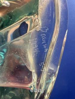 Ed Branson Studio Art Glass Blown Swung Vase Blue 17 Signed 5/5