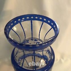 Egermann Bohemian Etched Glass Blue Vase Stag & Doe 11.5 Solid Base