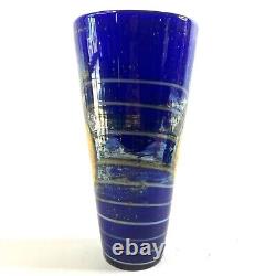 Egermann Jiri Suhajek Cobalt Glass Vase Cased Pulled 11 Contemporary Modern