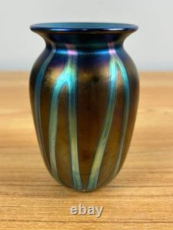 Elaine Hyde Iridescent Blue Green Studio Art Glass Cabinet Vase