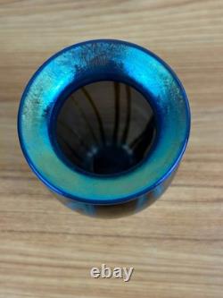 Elaine Hyde Iridescent Blue Green Studio Art Glass Cabinet Vase