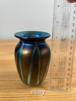 Elaine Hyde Iridescent Blue Green Studio Art Glass Cabinet Vase