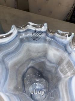 Elegant Blue Italian Murano Art Glass Ruffled Vase Made In Venice Hand Blown