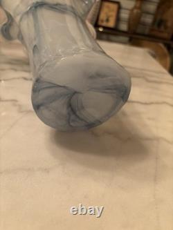 Elegant Blue Italian Murano Art Glass Ruffled Vase Made In Venice Hand Blown