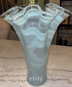 Elegant Blue Italian Murano Art Glass Vase Large Thick New 16 Tall