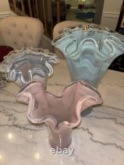 Elegant Blue Italian Murano Art Glass Vase Large Thick New 16 Tall