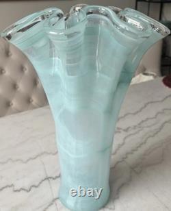 Elegant Blue Italian Murano Art Glass Vase Large Thick New 16 Tall
