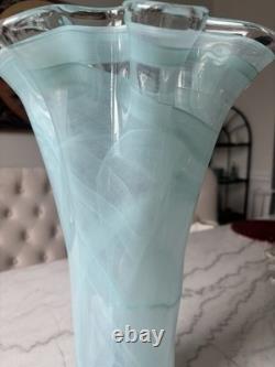 Elegant Blue Italian Murano Art Glass Vase Large Thick New 16 Tall