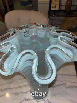 Elegant Blue Italian Murano Art Glass Vase Large Thick New 16 Tall