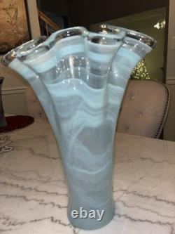 Elegant Blue Italian Murano Art Glass Vase Large Thick New 16 Tall