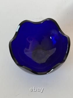 Elegant Saint Louis French Cobalt Blue Modern Art Glass Bowl Vase Vintage France