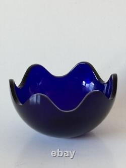 Elegant Saint Louis French Cobalt Blue Modern Art Glass Bowl Vase Vintage France