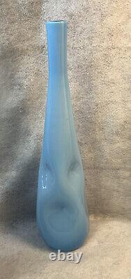 Empoli Cased Glass Vase Thumbprint Dented Pinched Mid Century Modern 20.5 Blue