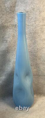 Empoli Cased Glass Vase Thumbprint Dented Pinched Mid Century Modern 20.5 Blue