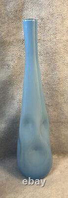 Empoli Cased Glass Vase Thumbprint Dented Pinched Mid Century Modern 20.5 Blue