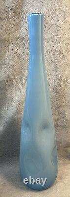 Empoli Cased Glass Vase Thumbprint Dented Pinched Mid Century Modern 20.5 Blue