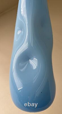 Empoli Cased Glass Vase Thumbprint Dented Pinched Mid Century Modern 20.5 Blue