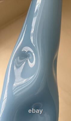 Empoli Cased Glass Vase Thumbprint Dented Pinched Mid Century Modern 20.5 Blue