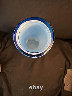 Empoli Cased Glass Vase Thumbprint Dented Pinched Mid Century Modern 20.5 Blue