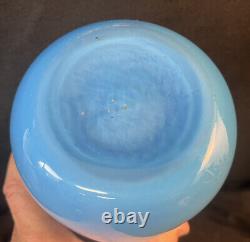 Empoli Cased Glass Vase Thumbprint Dented Pinched Mid Century Modern 20.5 Blue