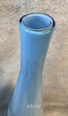 Empoli Cased Glass Vase Thumbprint Dented Pinched Mid Century Modern 20.5 Blue