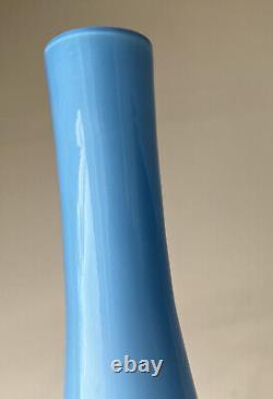 Empoli Cased Glass Vase Thumbprint Dented Pinched Mid Century Modern 20.5 Blue