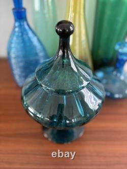 Empoli Glass Circus Top Blue Optic Art Glass Pedestal Jar Dish